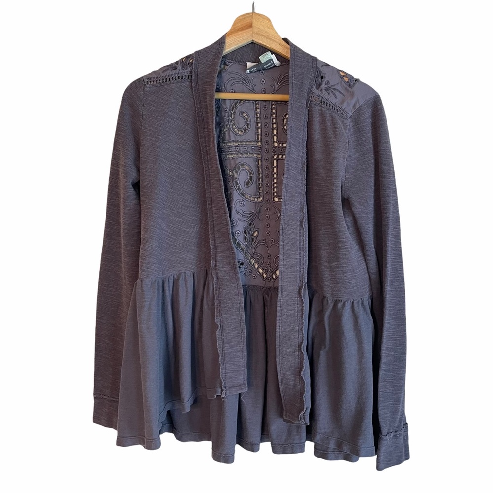 Anthropologie Saturday Sunday Brown Crotchet Knit Cardigan Top